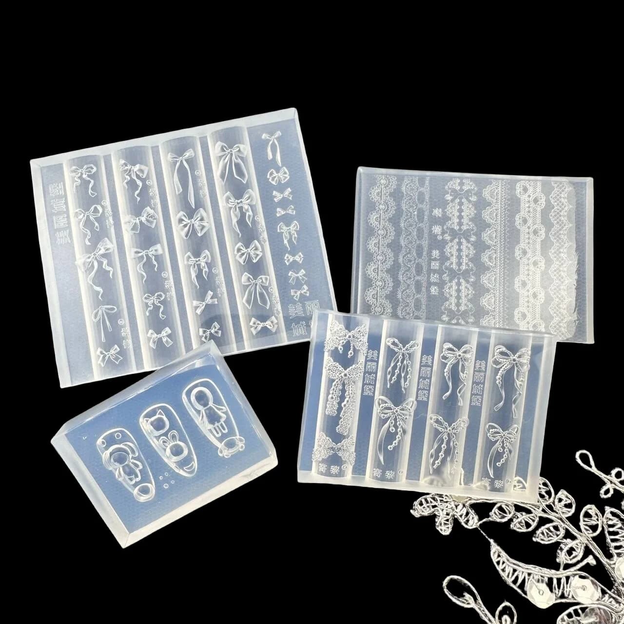 1Pc Bowknot Lace Stampo per unghie in silicone Fiore dolce Cuore Pizzo Modelli per unghie trasparenti Fai da te Nail Art Decor Strumento di progettazione per manicure