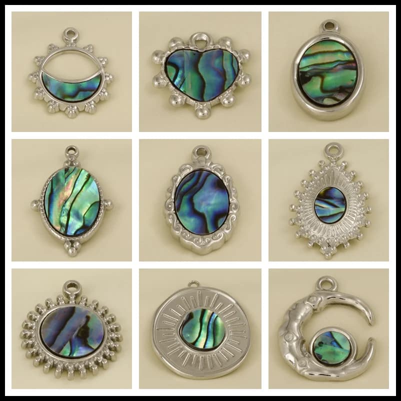 Conchiglia di abalone 3 pezzi Pendenti con gocce d'acqua a forma di cuore di sole Pendenti in acciaio inossidabile per la creazione di gioielli Bracciale orecchino fatto a mano