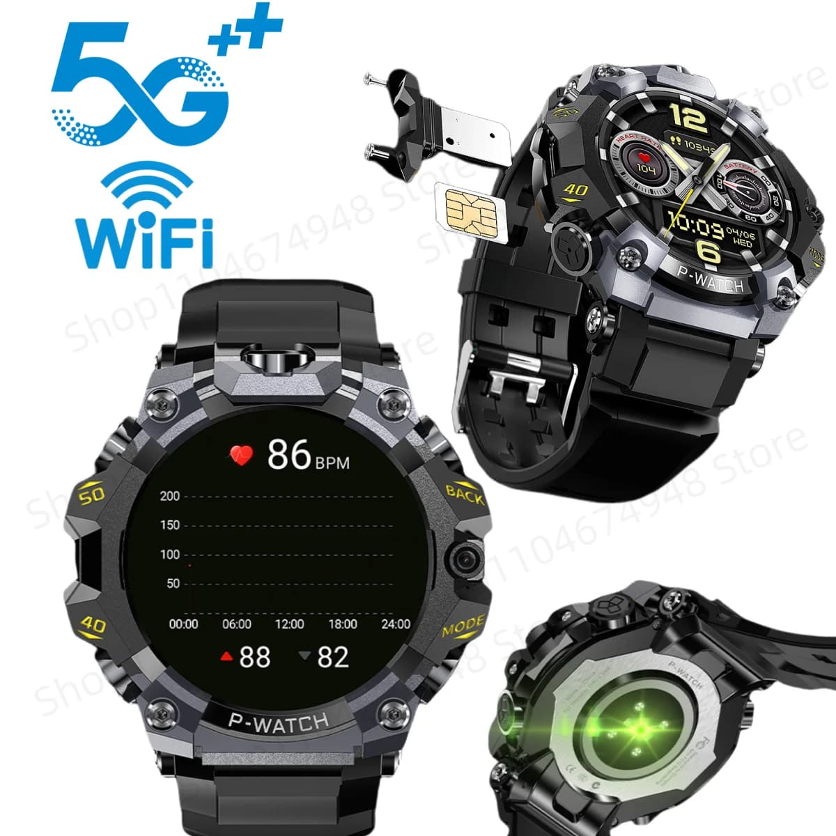 4G Smartwatch Android 10.0 Smart Watch for Men with IP68 Waterproof 800W HD double camera Amoled GPS WIFI NFC Video call SIM card slot