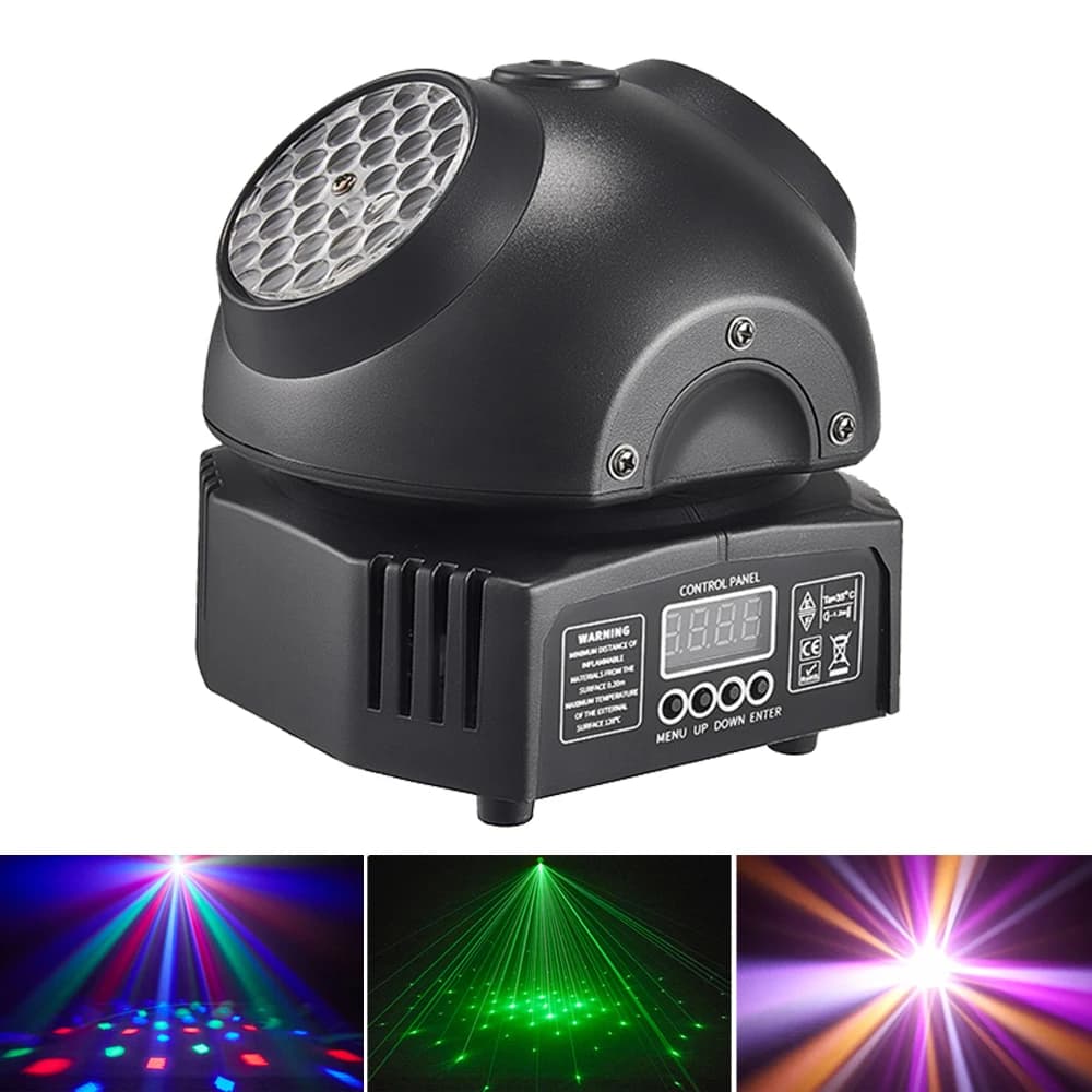 Luce a testa mobile a LED 36W Mini illuminazione scenica DMX / proiettore di luce Lazer con telecomando per spettacoli di club di nozze per feste in discoteca DJ