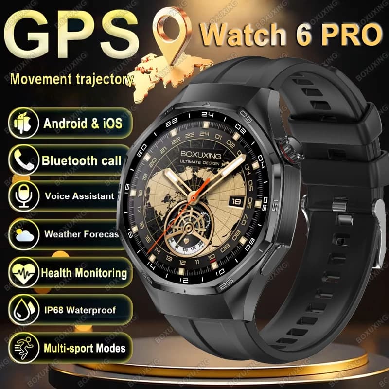 New Smartwatch Global Version Watch 6 Pro for Men, GPS, Fitness, AMOLED HD Screen, Bluetooth Calls, Waterproof, Health Monitoring