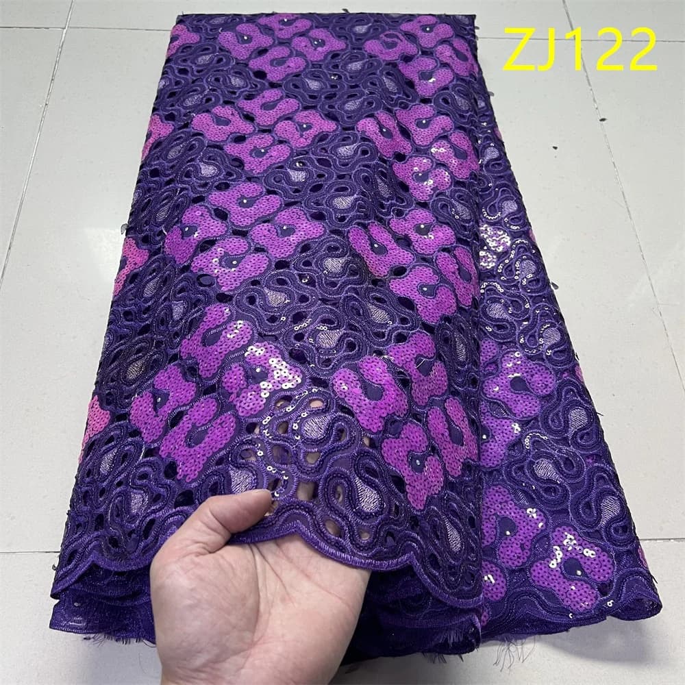 Latest 2026 African Nigerian Guipure Embroidery Sequins Tulle Lace Fabric High Quality for Sewing Dresses 5Yards ZJ122