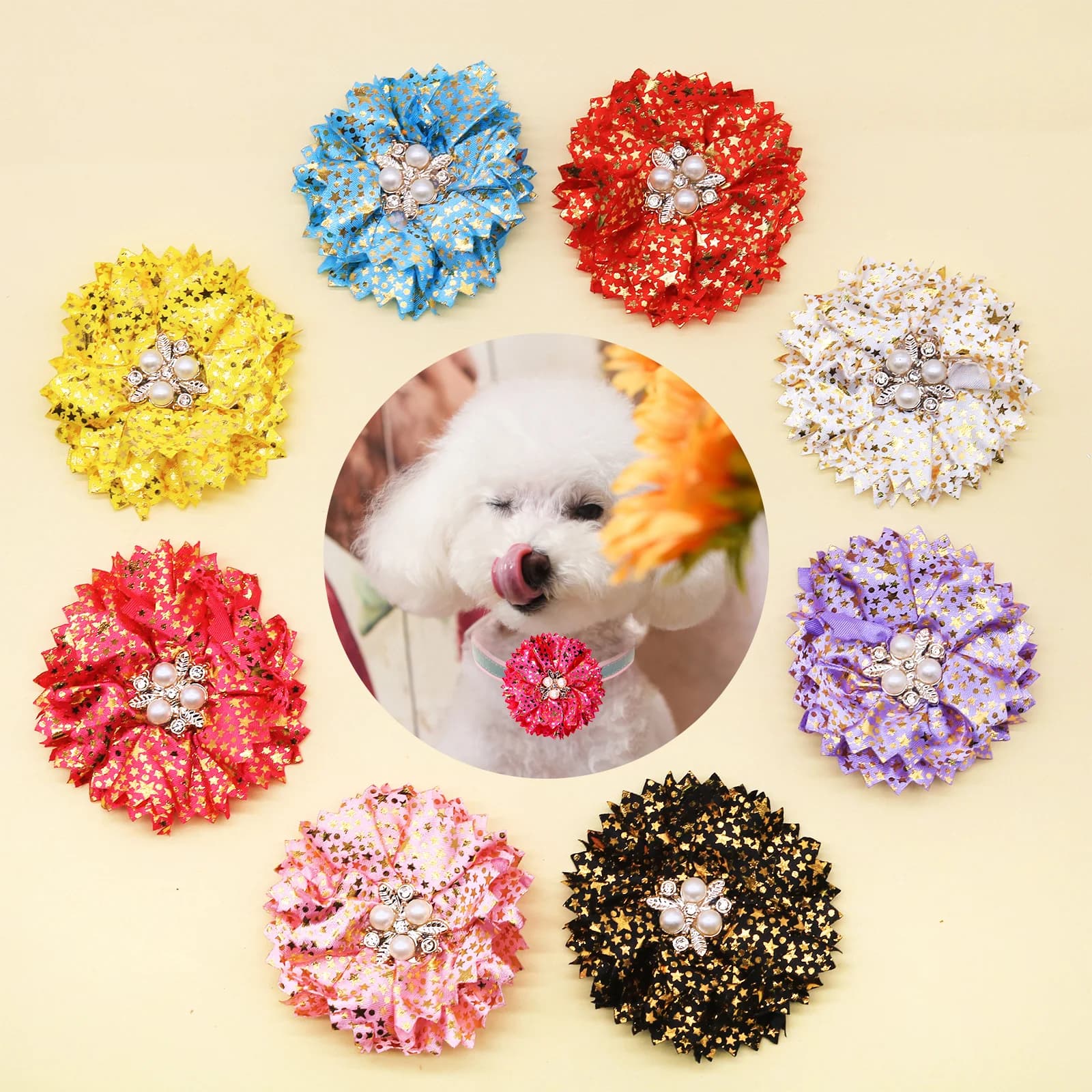 100 Pezzi Fiocchi Dorati a Stella Scorrevoli per Collari di Cani, Fiocchi Grandi per Collari, Accessori Moda per Cani, Accessori per Animali Domestici