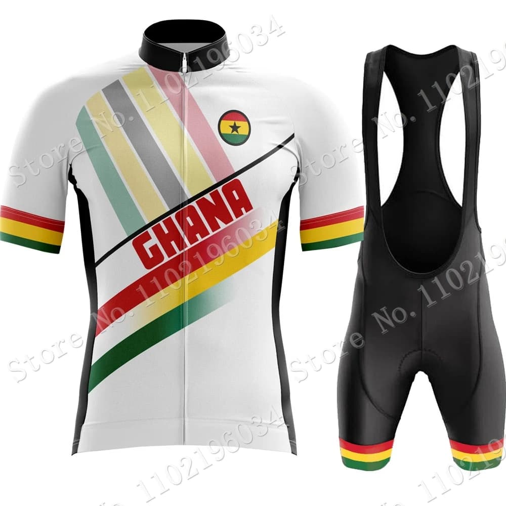 2023 Ghana Team Cycling Jersey Set manica corta Mens Summer White abbigliamento Road Bike camicie Suit Shorts MTB Maillot Culotte