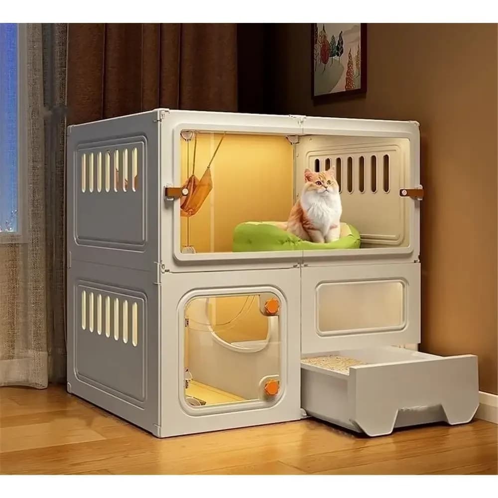 Recinto per Gatti da Interno con Lettiera, Porta Trasparente e Toilette - 70x45x70cm