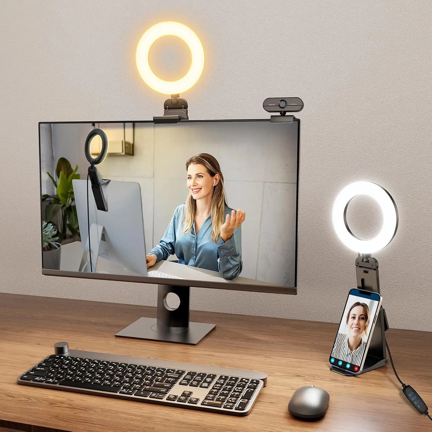 5 Inch Portable LED Ring Light for Laptop/Telephone/Webcam, Adjustable Support, 10 Brightness and 3 Colors