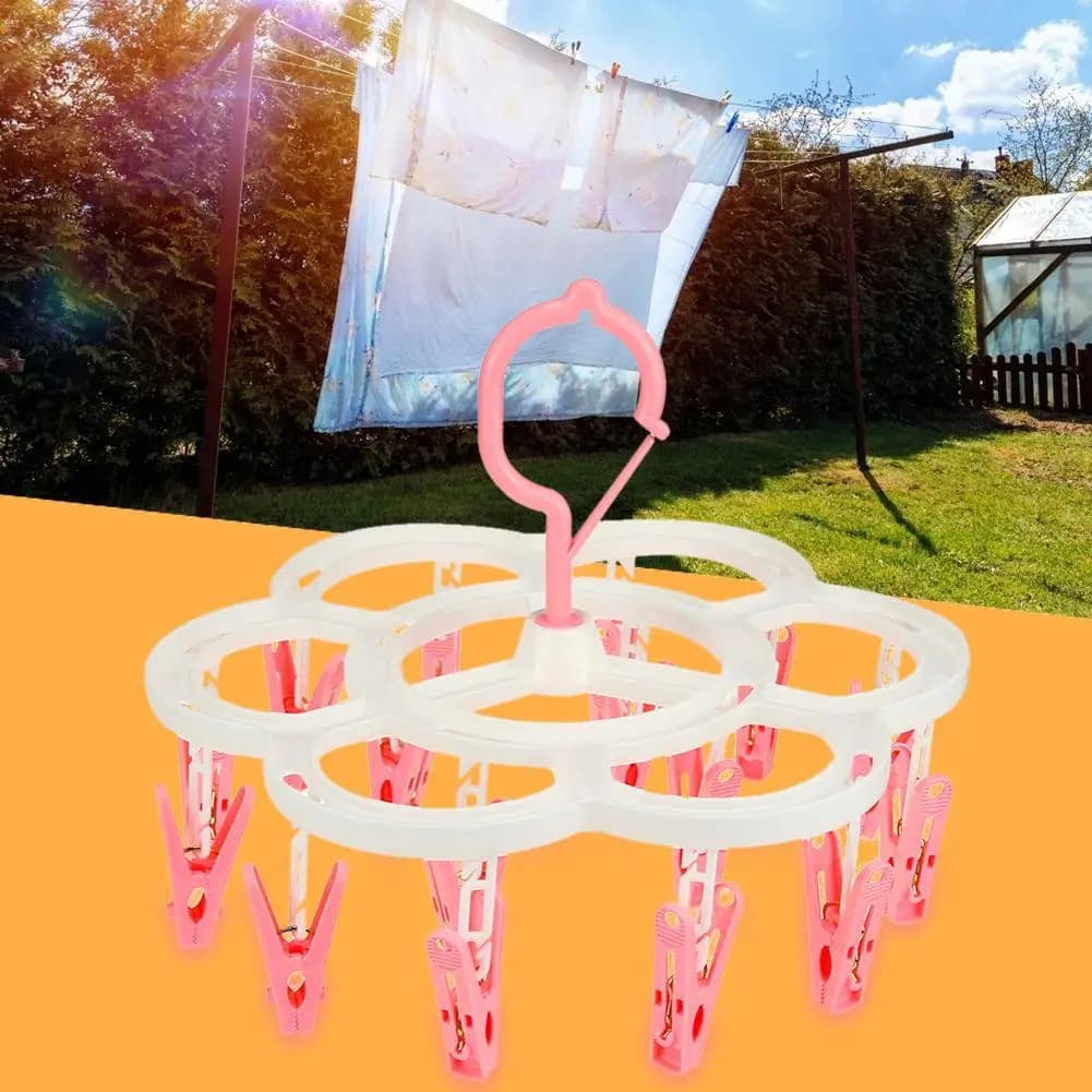 16 Clips Folding Clothes Hanger Socks Cloth Hanger Portable Rack Clothespin Windproof Sock Dryer for Hanging Underwear Lingerie