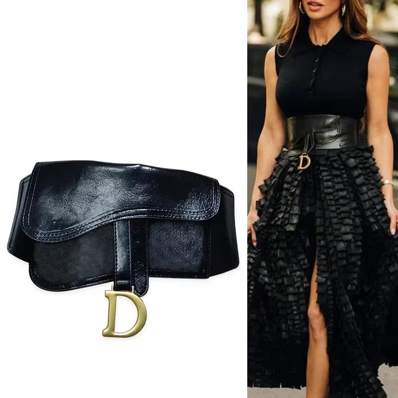Cintura Corsetto Nera Plus Size da Donna, Lussuosa ed Elastica, Larga, con Lettera D, per Cappotti e Vestiti