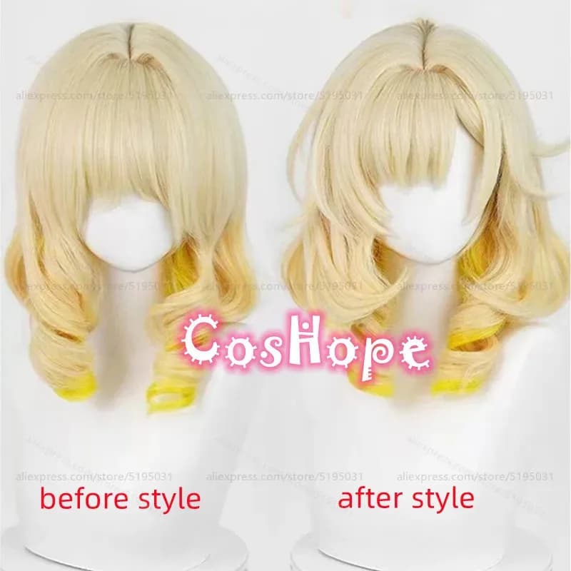 HSR Aglaea 42 cm corto riccio chiaro dorato sfumato giallo parrucca cosplay anime resistente al calore Syk;3,c'5.b;8'