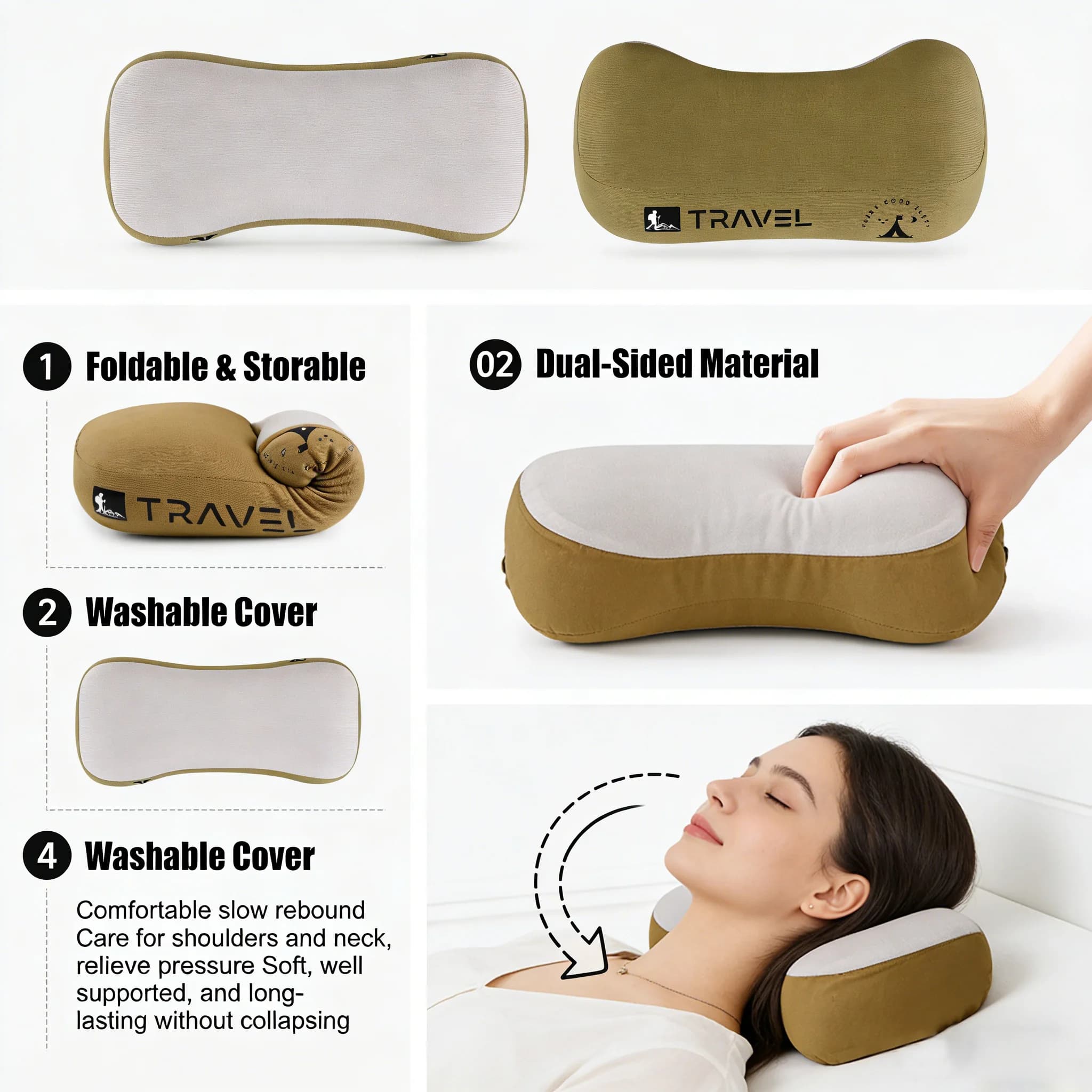 Cuscino da Campeggio in Memory Foam Ultraleggero Lavabile, Essenziale per Campeggio, Escursionismo, Viaggi, Sport e Aerei