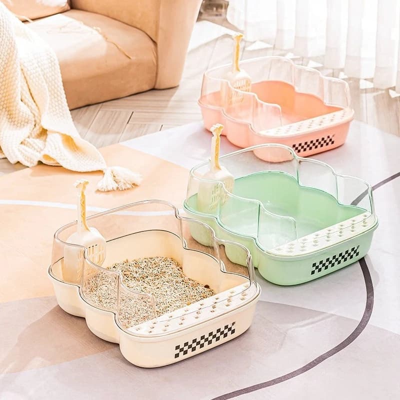 Semi-closed pet cat litter box extra large anti-splash cat toilet candy color baffle with cat litter shovel