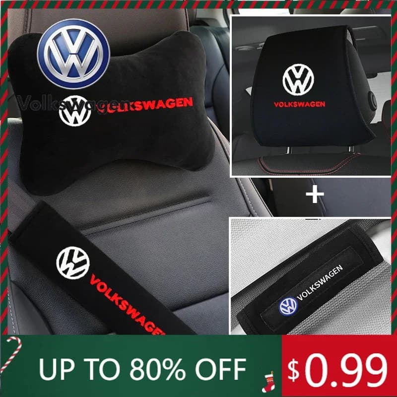 Set of pillows for neck and car safety belts Volkswagen Jetta MK5 Golf, comfortable travel cushion for Volkswagen VW GOLF