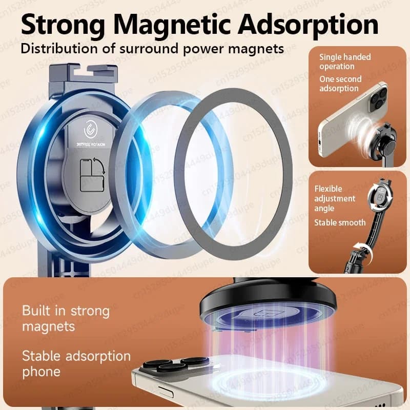 Bastone Selfie Magnetico con Telecomando Bluetooth e Treppiede Magsafe per iPhone 14 13 12 Pro Max, per Scatti Verticali