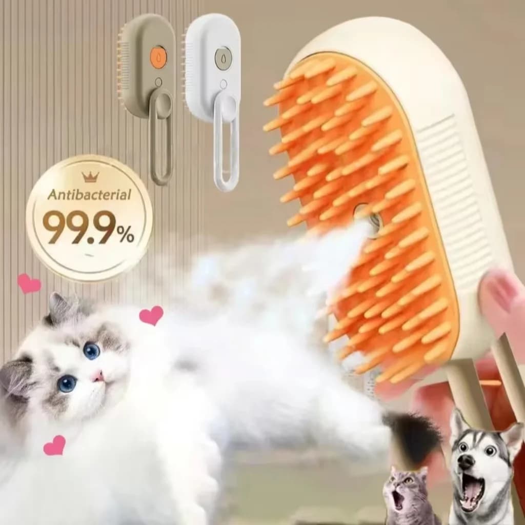 Spazzola da massaggio con spray per cani e gatti, spazzola a vapore 3 in 1 con bottone, pieghevole, rotante, galleggiante, utilizzata per la depilazione