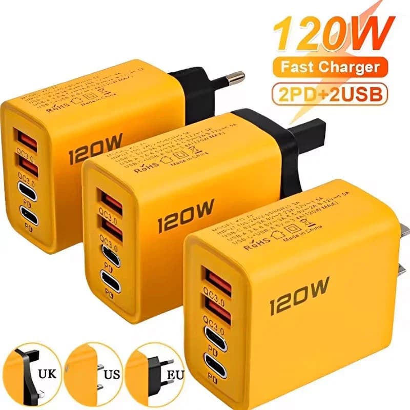 4 Door USB C PD Charger Fast Charger 3.0 Type C USB Phone Charger Quick Charging Adapter for iPhone 16 15 Samsung Xiaomi Huawei