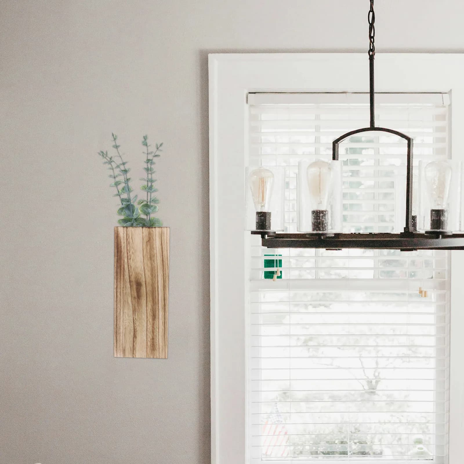 Wood Wall Planter Vase Artificial Eucalyptus Farmhouse Wall Hanging Decor Pocket Planter Indoor Fake Plants Greenery Flowers