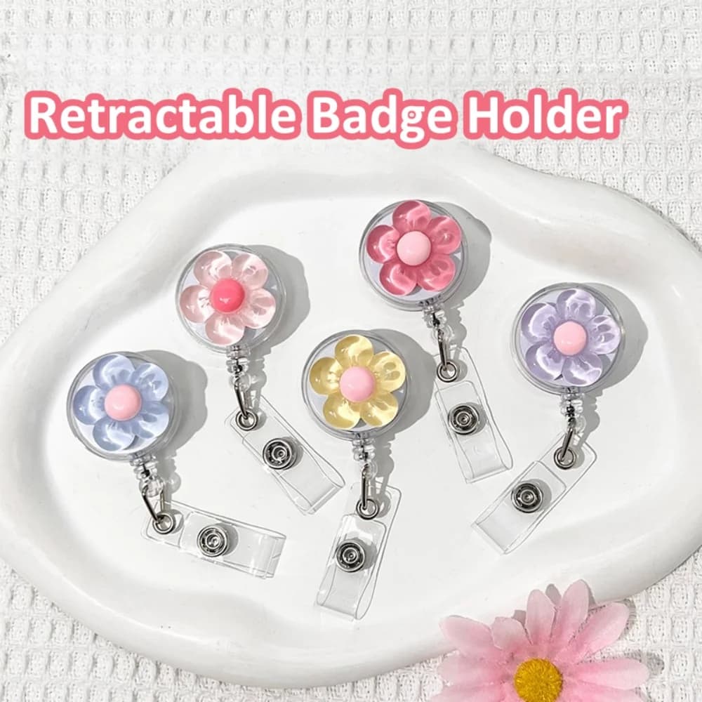 Porta badge retrattili trasparenti con fiori trasparenti per dottore, infermiere, lavoratore, nome studente, porta carte d'identità, portachiavi, cordino