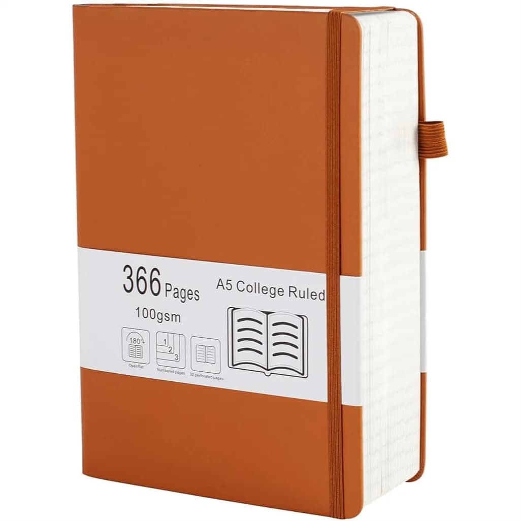 A5 Leather Journal with 366 Numbered Pages, College Ruled Notebook for Writing, Note Taking, and Daily Diary, 5.7x8.3 Inches