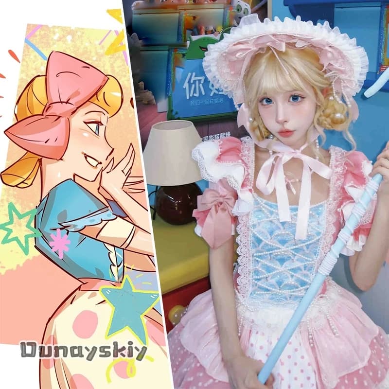 Anime Cosplay Shepherdess Princess Shepherd Costume French-style Pink Polka Dot Lolita Dress Halloween Carnival Theme Dress Up
