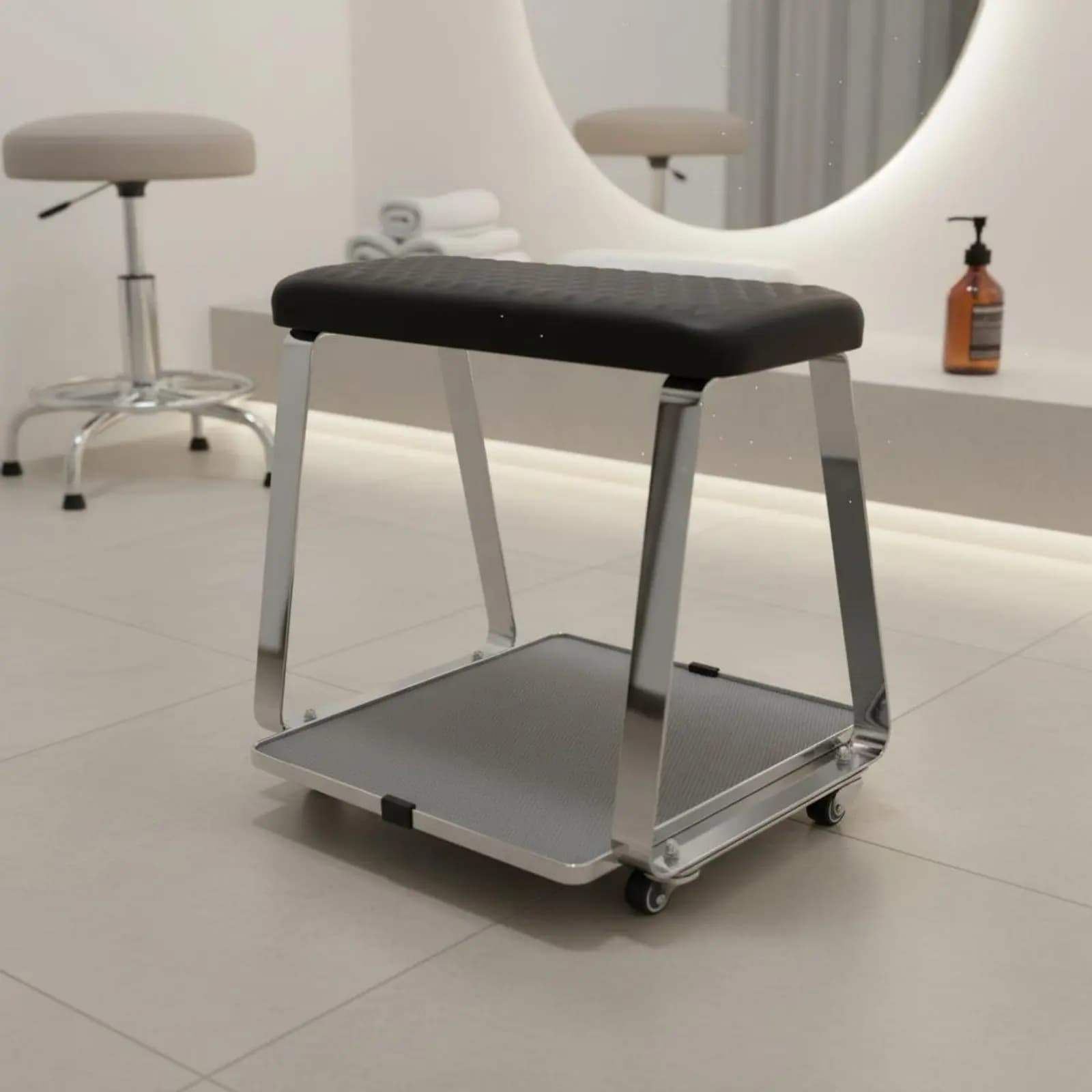 Sgabello Mobile per Pedicure con Vassoio Portaoggetti, Poggiapiedi per Salone, Poggiapiedi Imbottito per Tecnico delle Unghie, Attrezzatura per Bellezza Facile da Pulire