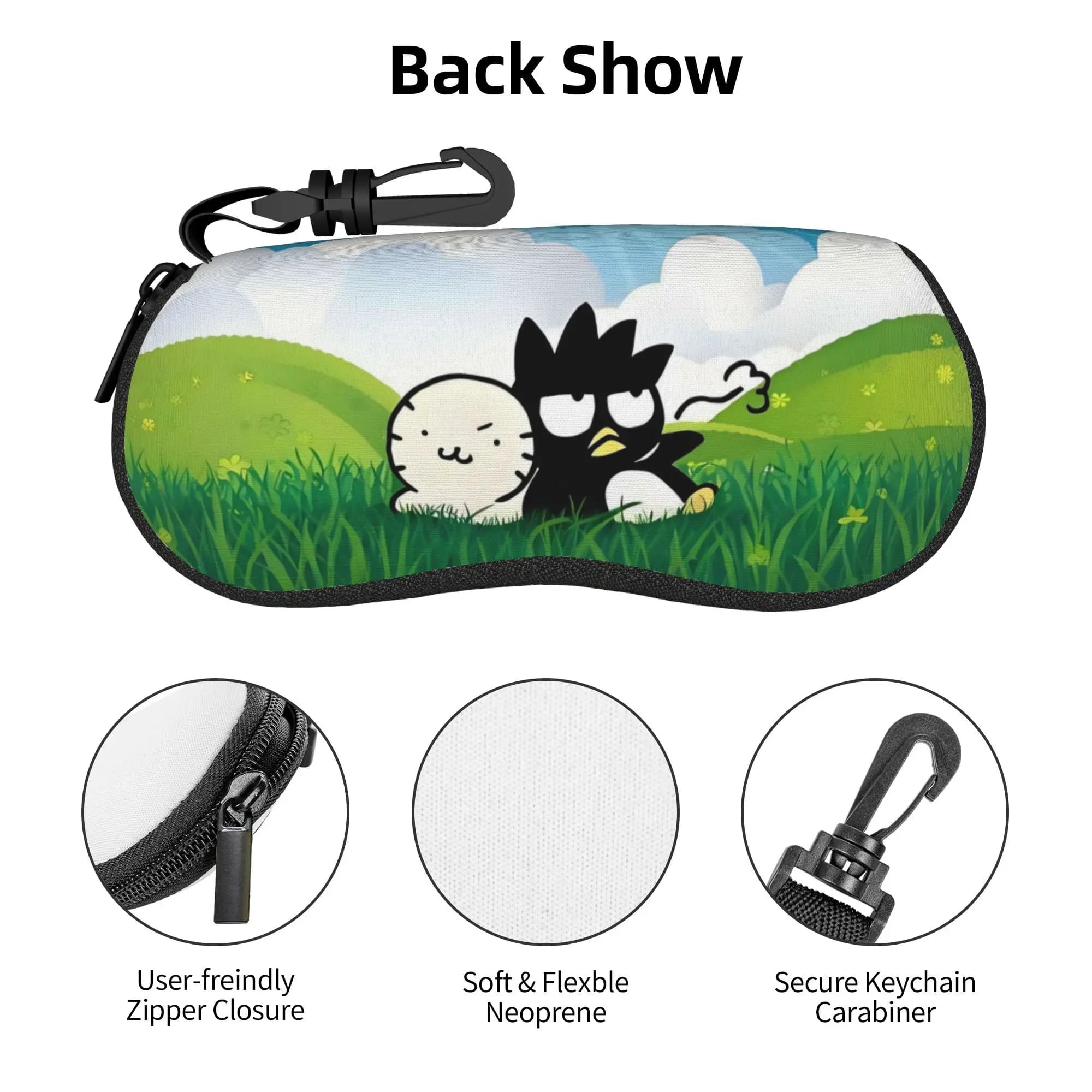 Custodia morbida per occhiali Anime Badtz Maru in neoprene con cerniera, a forma di pinguino, simpatica custodia protettiva per occhiali a forma di cartone animato