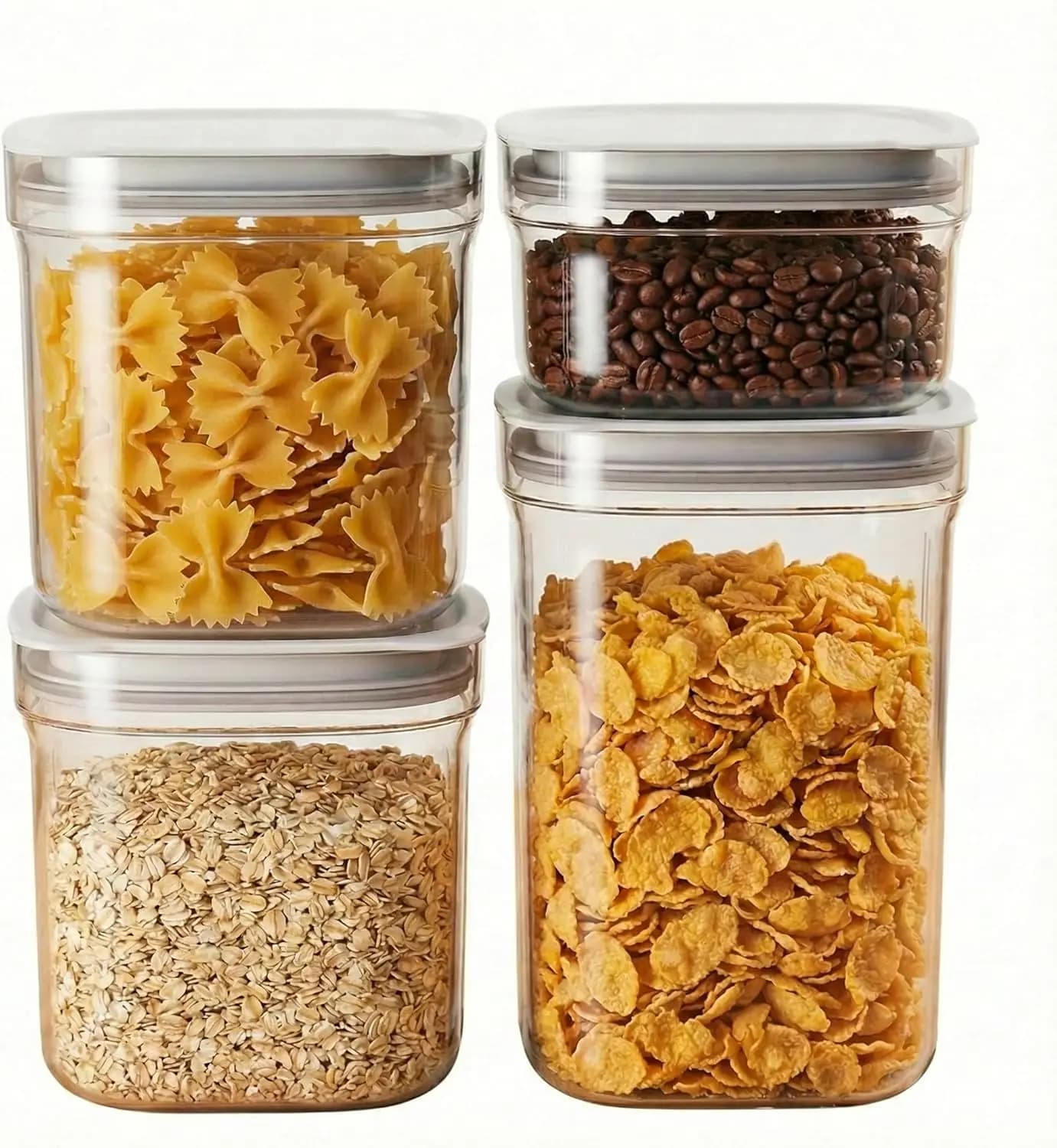Airtight Containers for Food with Covers, Set of 4 Pieces Without BPA, Transparent and Robusti, Bars for Dispense Organization and Grasses