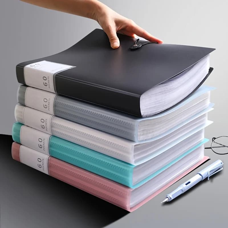 Durable 60 pocket A4 folder file bag PP material, high transparency and waterproof, for exam papers and A4 sized documents