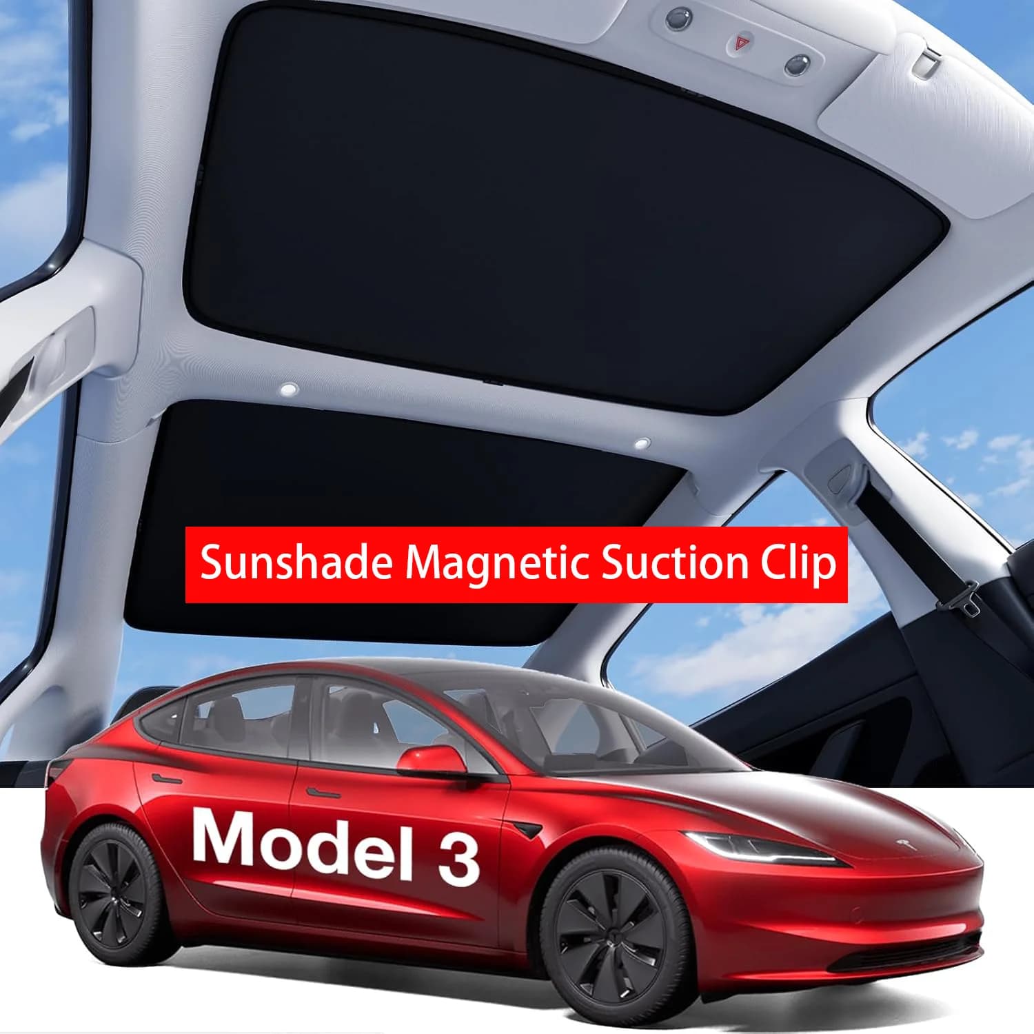 Parasole per Tetto Tesla Model Y e Model 3 2026, Clip Magnetica, Riflettente al Calore, Accessori per Tetto in Vetro, Nero Blu