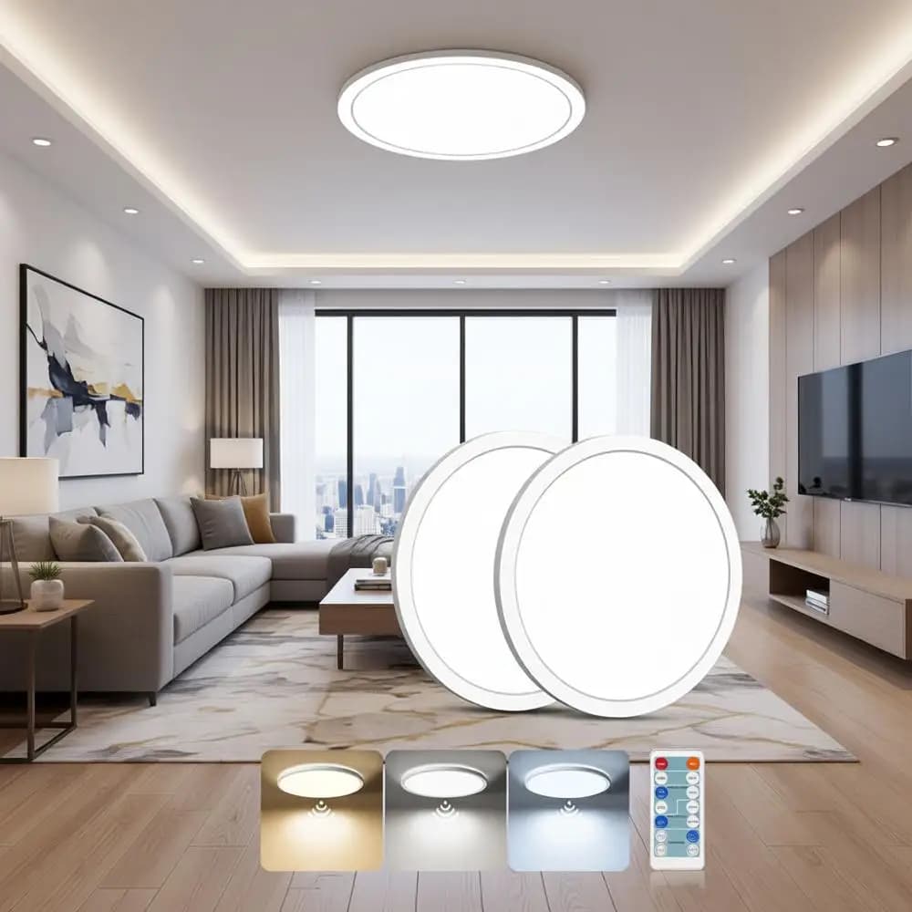 Plafoniera LED con Sensore di Movimento e Telecomando, 12 Pollici, Cablata, 3000K-5000K, 2400LM Dimmerabile, per Interni/Guardaroba/Corridoio/Lavanderia/Scale