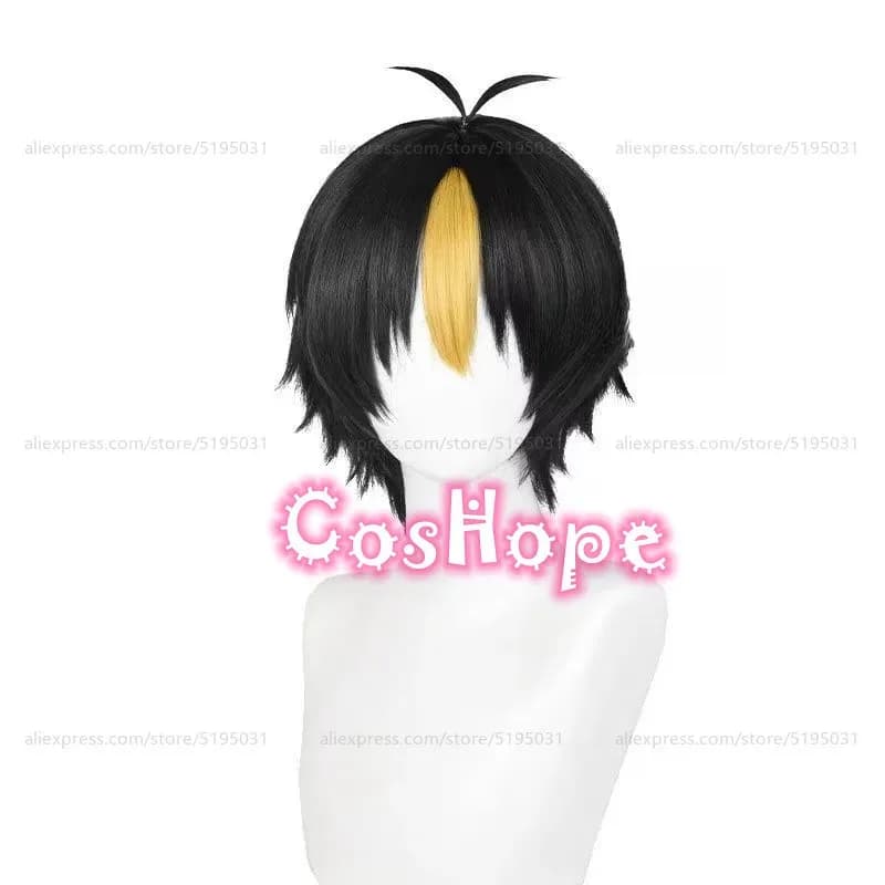 Yu Nishinoya 30 cm corto nero con riflessi dorati parrucca cosplay anime parrucche sintetiche resistenti al calore