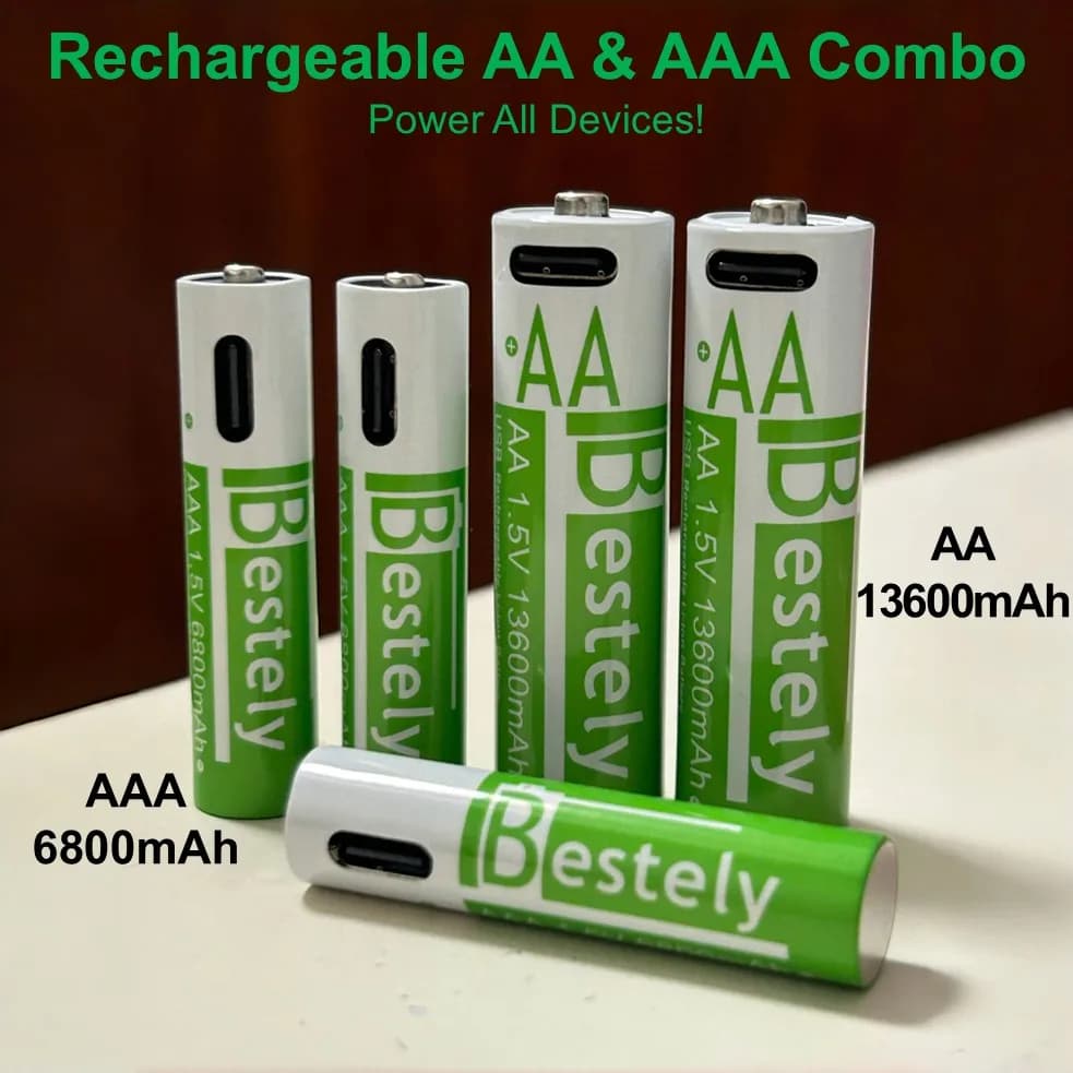 Batterie al litio AA e AAA di lunga durata con ricarica rapida USB-C, batterie ricaricabili combinate doppie A e tripla A