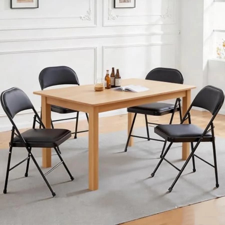 Dining Chairs Set of 4, Leather Cushion Foldable Contemporary Kitchen Side Chair with Padded Back and Sturdy Metal Legs, Uphols