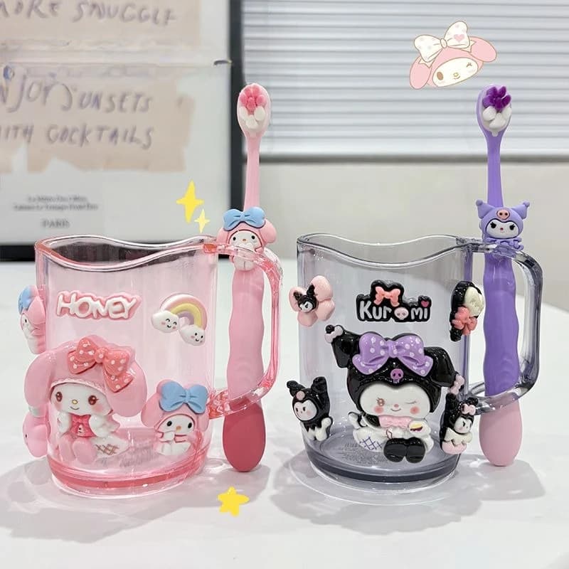 Set Spazzolino e Bicchiere per Igiene Orale Sanrio Kuromi per Amanti e Fidanzate, Regalo per la Fidanzata