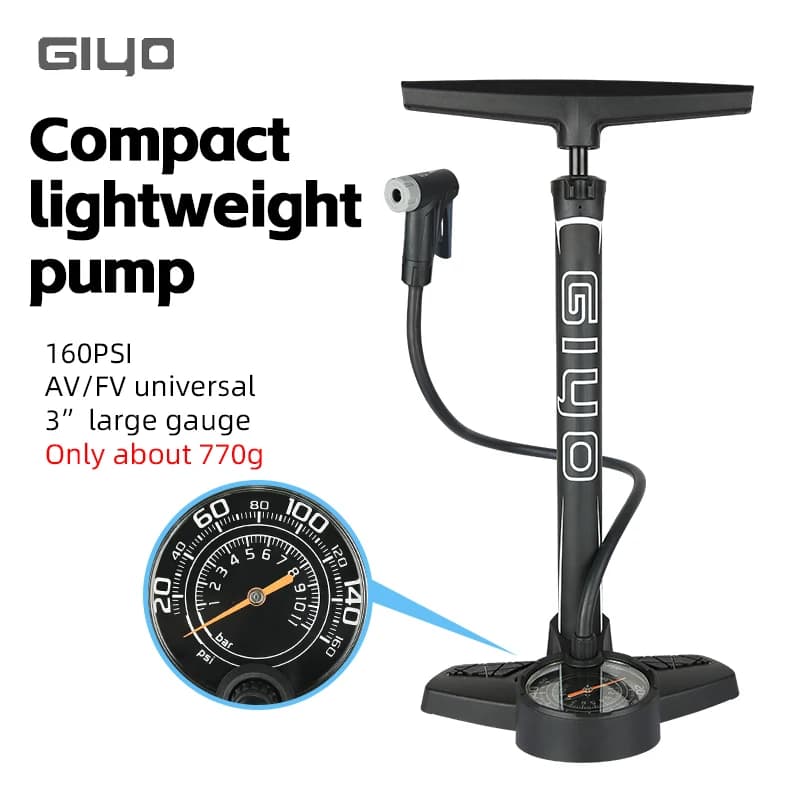 GIYO 160PSI Pompa da Pavimento per Bicicletta MTB Bici da Strada Pompa di Aria Manuale Palloncino Presta Schrader Valvola Gonfiatore per Pneumatici con Calibro da 3 Pollici