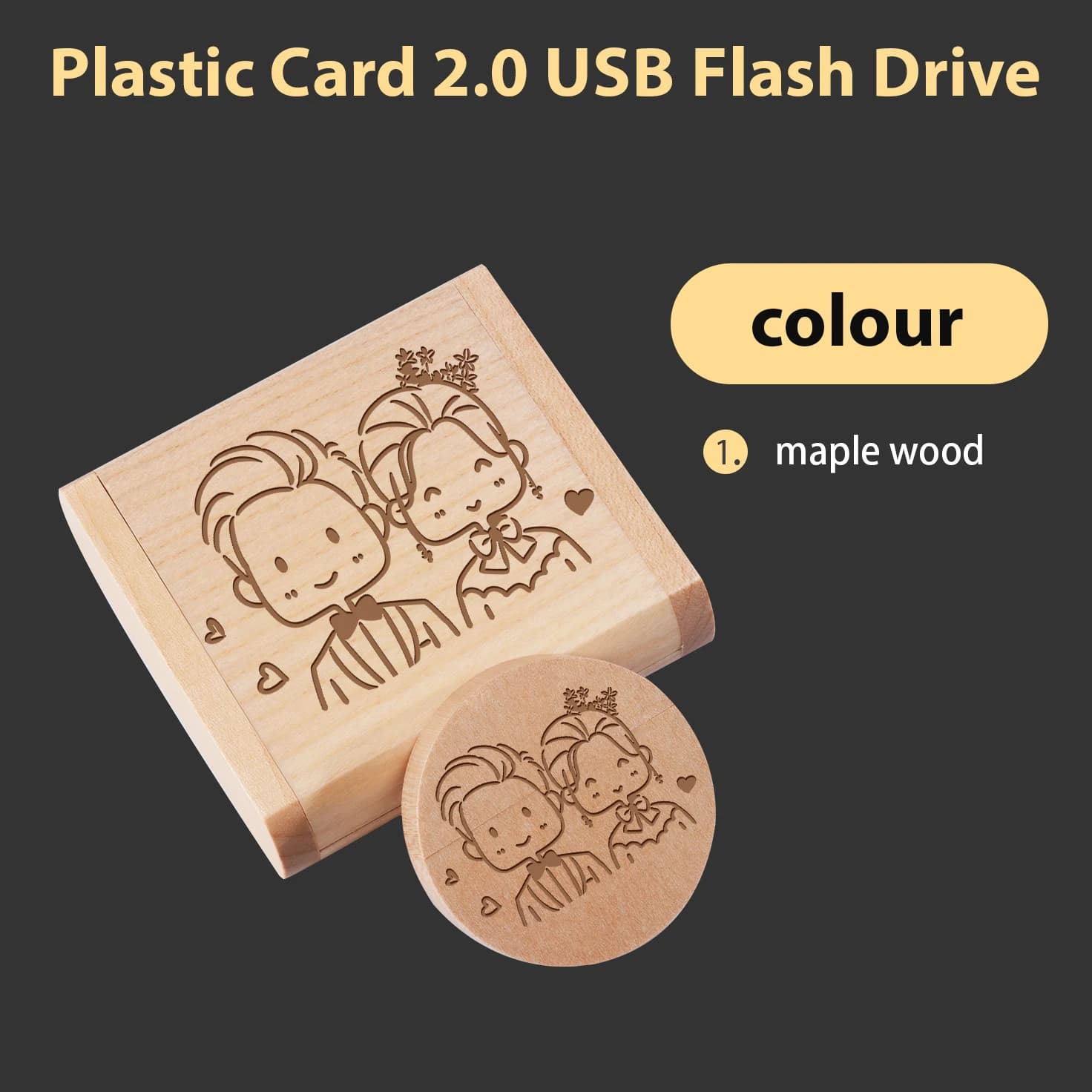 Chiavetta USB 3.0 Rotonda in Legno da 128GB con Logo Personalizzabile Gratuito, Pen Drive da 64GB, Dispositivo di Archiviazione USB da 32GB con Scatola in Legno