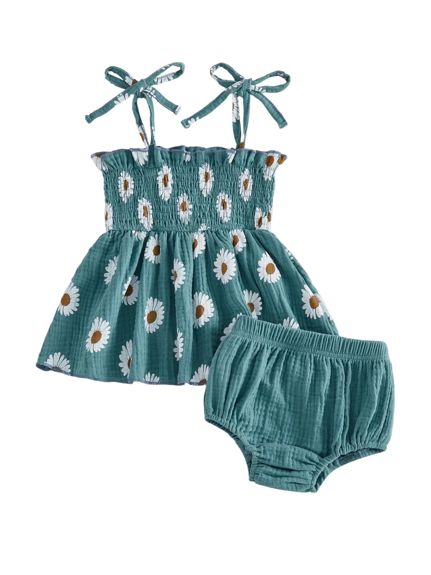 Adorabile completo da bambina con stampa floreale, top con maniche a volant e pantaloncini per l'estate, completo in 2 pezzi con dettaglio fiocco