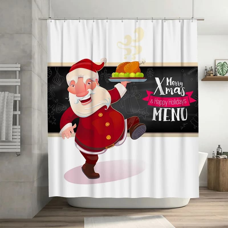 TU Tenda da doccia natalizia Decorazioni festive per le vacanze Modello di Babbo Natale Sfondo in tessuto impermeabile per il bagno Decorazioni per la casa di Natale