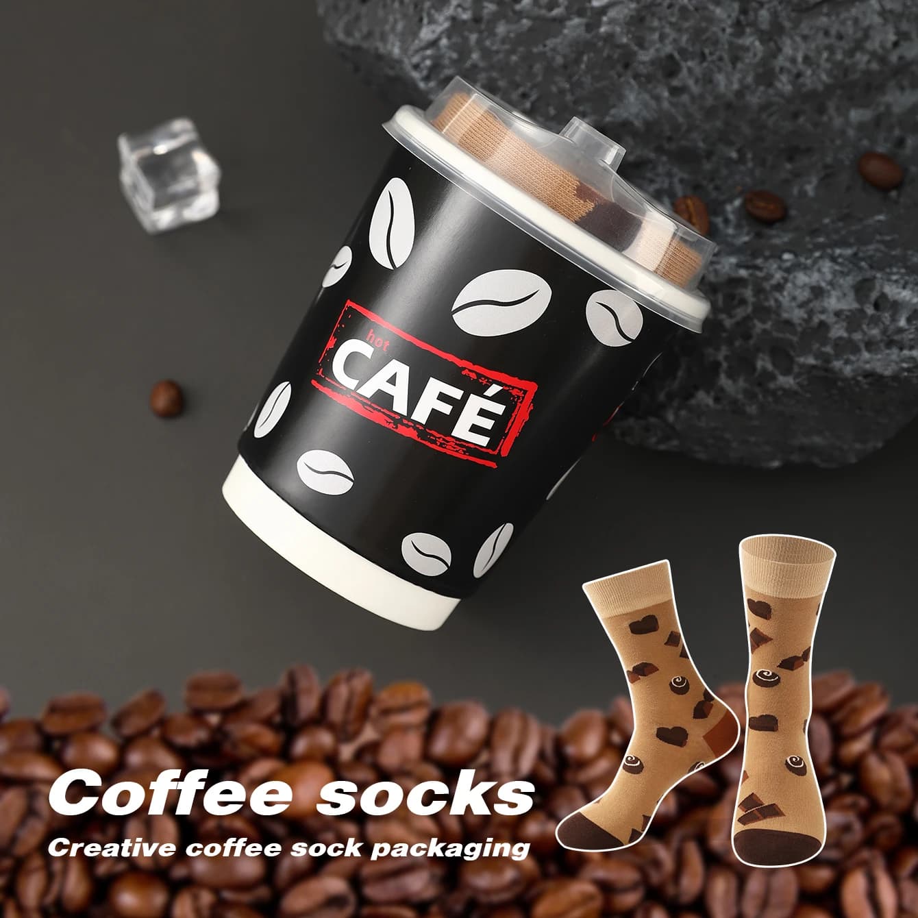 1 pair coffee bean pattern unisex soft breathable mid calf socks funny daily wear xmas halloween novelty holiday gift