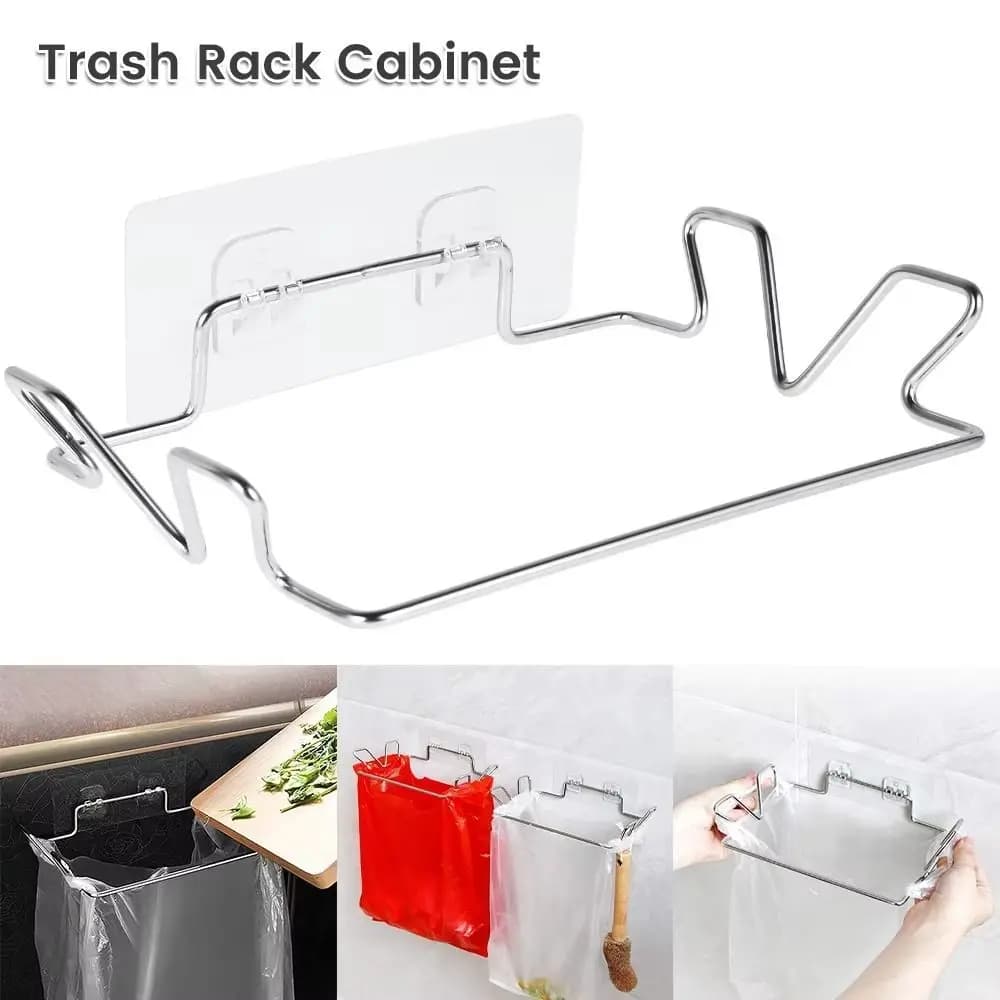 Stainless Steel Garbage Bags Storage Organizer Adhesive Mount Kitchen Accessories Hanging Garbage Bags Rack