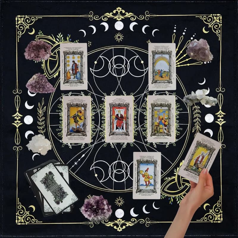 VIKAMA Tappeto da tarocchi bianco e nero, tappetino per carte oracolari, decorazione spirituale per la casa, per camera da letto, soggiorno, divinazione e astrologia