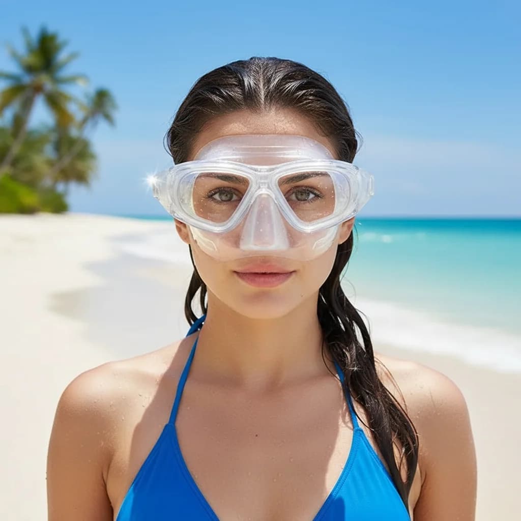 Swimwear Eyewear Silicone Snorkeling Snorkeling Snorkelter with Nose Cover, Flaming Spray, Free Underwater Mask Plastic Lens for PC