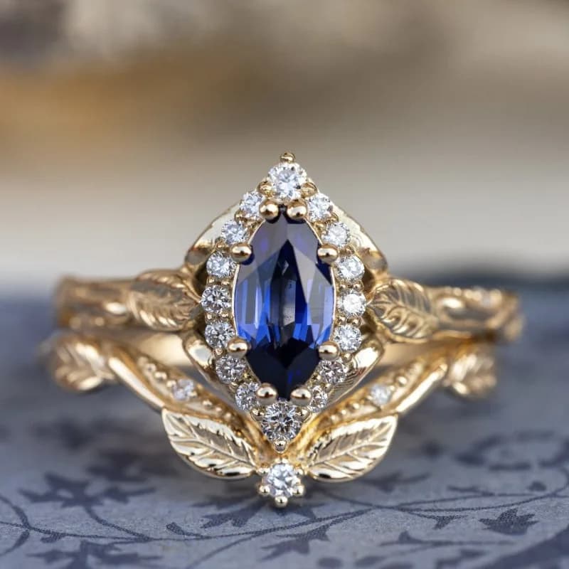 Huajie Set di 2 Anelli con Zirconia Blu Marquise Brillante per Donne, Gioielli Eleganti Vintage per Banchetti e Feste