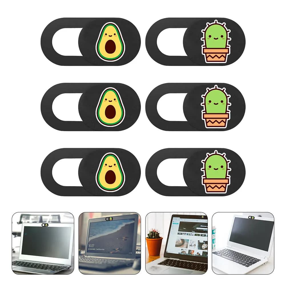 6 Pieces Webcam Covers with Reasons Cartoon for Laptop and Tablet, Privacy Policy, Easy Use, Spy Prevention