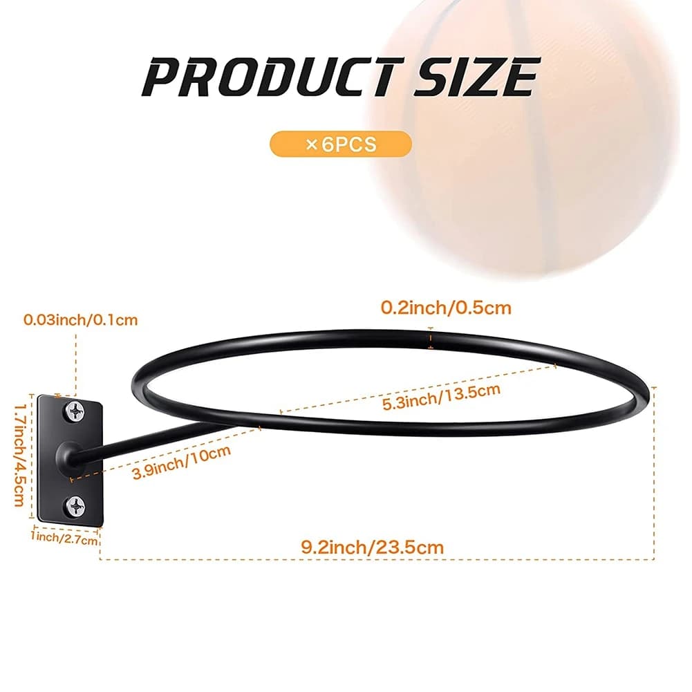 B48B-6 Wall packaging for balls display, ball holders, basketball ball holder, football, volleyball, football