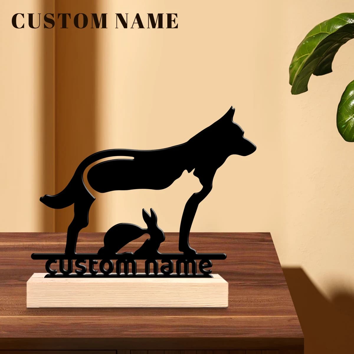 1 Piece Metal Artistic Ornament with Custom Wood Base for Dogs, Cats, Rabbits, Home Decoration, Office, Hotel, Coffee, Club, Ideal Gift for Family and Friends
