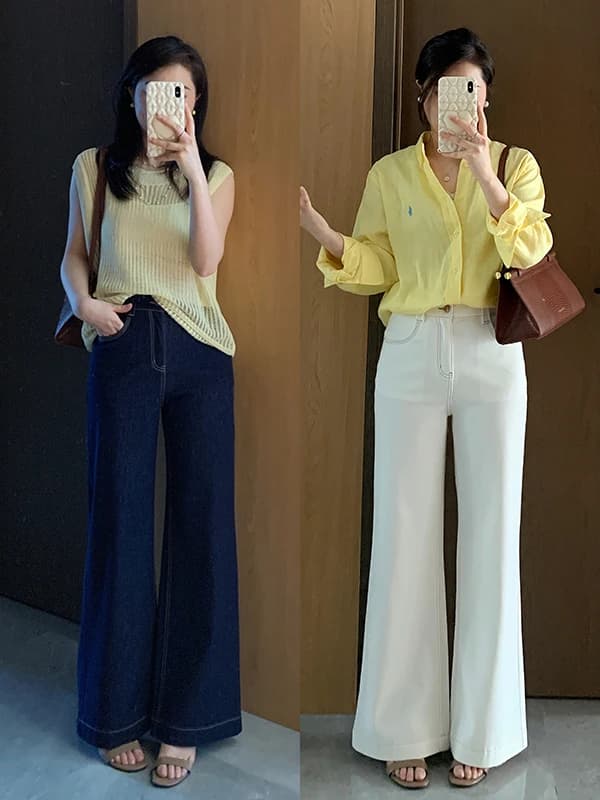 Jeans a Vita Alta Versatili Stile Vintage Primavera-Estate, Elasticizzati su Quattro Lati, Gamba Dritta con Leggero Svasamento, Super Snellenti