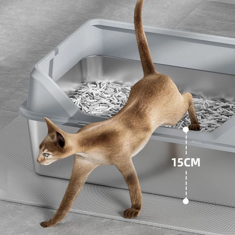 Lettiera per gatti extra large in acciaio inossidabile Vassoio per il controllo degli odori su un lato alto Padella per animali domestici facile da pulire con paletta Lavabo per WC durevole per gattini