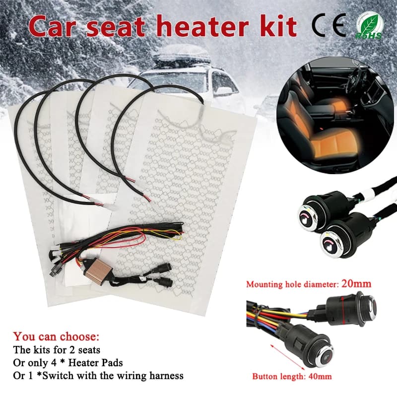 New integrated 12V car seat heater kit suitable for 2 seat fast carbon fiber heating pads 6 level switch with car accessories cabling