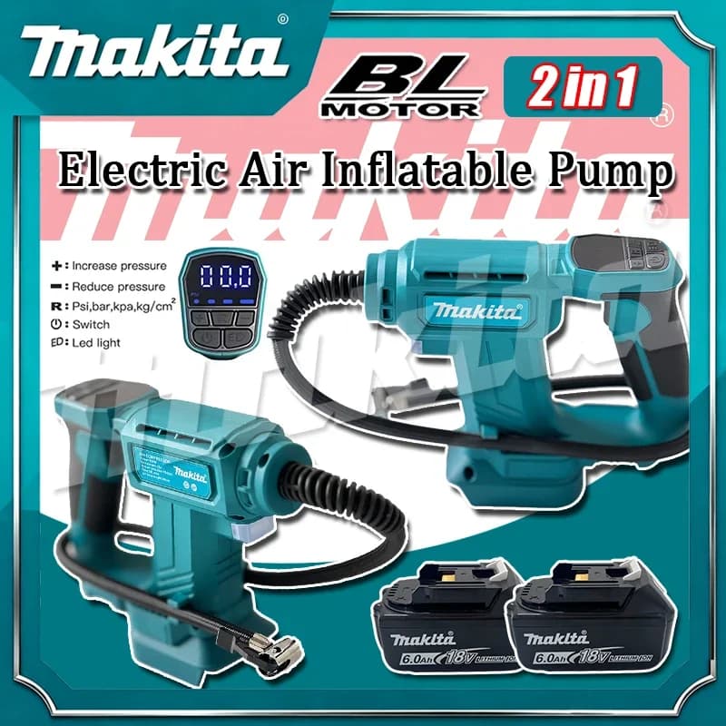 Pompa ad aria elettrica senza fili Makita 2 in 1, gonfiatore automatico ricaricabile per pneumatici auto, utensile portatile per batterie da 18V