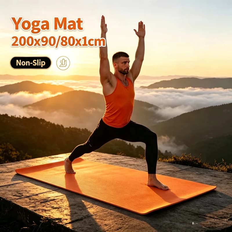 1cm Thick Non‑Slip Large Yoga Mat 200x90/80cm Portable Durable Cushion Exercise Pilates Gym Body‑Building Outdoor Sports Workout